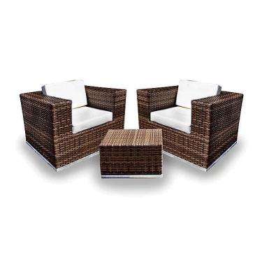 Imagem de Conjunto de Poltronas Fibra Sintética Cidade do Cabo - 2 Poltronas + 1 Mesa Centro - Tecido Duna Cru