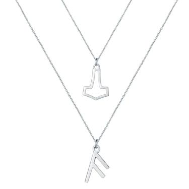 Imagem de 2 peças Mjolnir de martelo de Thor + The Elder Futhark Runes Mjolnir pingente para mulheres viking colar corrente banhado a ouro 18K fé pagã nórdica presentes delicados, 45inch, Metal, Sem Pedra