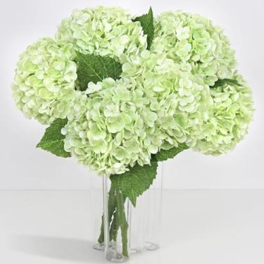 Imagem de 6 peças de flores artificiais de hortênsia de toque real, verde claro de 53 cm, flores falsas de látex para decoração de casa, festas, arranjos florais, buquês de casamento, centro de mesa, decoração