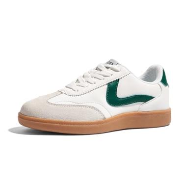 Imagem de LUCKY STEP Tênis feminino retrô moderno, clássico, casual, para caminhada, antiderrapante, confortável, Branco/Verde, 38