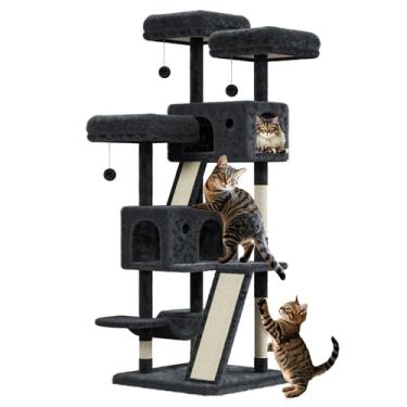 Imagem de Árvore de gato grande para gatos grandes, torre de vários níveis de 166 cm com rede espaçosa, poleiros de sisal e bolas penduradas para brincar e descansar em ambientes internos