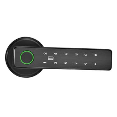 Imagem de Wswqop Fechadura de maçaneta de porta inteligente com suporte para vários idiomas, código de teclado, fechaduras digitais eletrônicas para portas de madeira, Preto