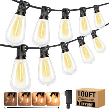 Imagem de litogo Cordão De Luzes Led 30 Metros Para Áreas Externas, À Prova D'Água, Pátio Externo Com Lâmpadas Edison Reguláveis, Temporizador Luz Branca Quente Pendurar, Gazebo, Festa, Jardim, Árvore