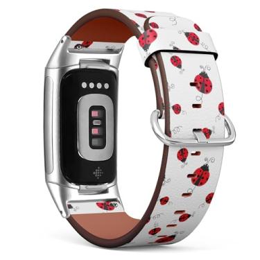 Imagem de Pulseira de couro de substituição para relógio Fitbit Charge 5 / Fitbit Charge 6 (Ladybug Simple) para smartwatch para mulheres e homens