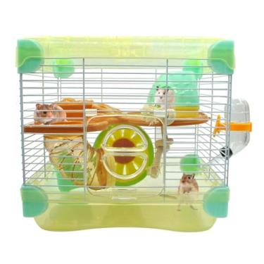 Imagem de Gaiola de hamster de luxo de 2 camadas com roda de exercício/garrafa de água/prato de comida/habitat transparente para hamster porquinho-da-índia gerbil