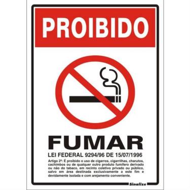 Imagem de Placa de Poliestireno Auto-Adesiva 20x30cm Proibido Fumar Lei 9294/96 - 250 AW - SINALIZE