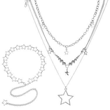 Imagem de Conjunto de cinto e colar feminino, corrente de cintura e colar, prata Y2K, ajustável, tamanho grande, correntes corporais com colar de pilha moderna, joias para mulheres, vestidos, saias, jeans