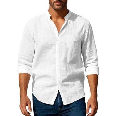 Imagem de Camisa Masculina Slim Fit De Algodão E Linho Com Gola Henley Leve Resp