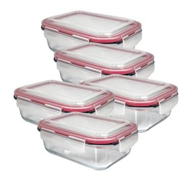 Imagem de Kit 5 Pote De Vidro Hermético C/ Tampa Lock Marmita Fit 1500ml - CLICK