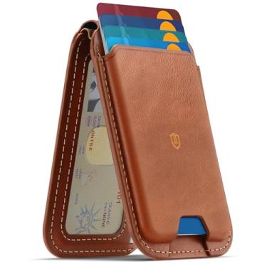 Imagem de SHIELDON Suporte de cartão de couro genuíno para celular, carteira magnética forte para MagSafe com suporte ajustável, bloqueio RFID, carteira para iPhone 17/16/15/14/13/12/Pro/Max/Plus masculino e