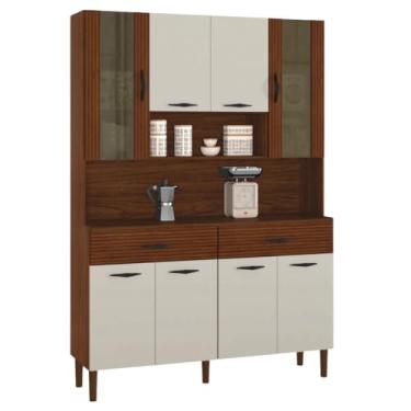 Imagem de Armário de Cozinha Completa 8 Portas 2 Gaveta 1,20m Golden Kits Paraná (Nogueira/Off White)