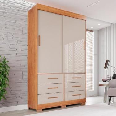 Imagem de Guarda Roupa com Pés 2 Portas 6 Gavetas Luana Cinamomo/off-white