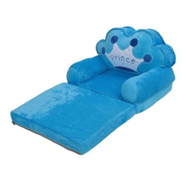 Imagem de Generic Sofá Dobrável para Crianças, Cadeira Dobrável Azul Multiuso Conversível Com Coroa Adorável Portátil para Assistir Tv (Dobrando ao meio)