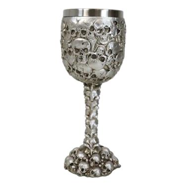 Imagem de Cálice de vinho com caveira ossuária prateada de bronze cemitério de almas perdidas 236 ml da Gifts & Decors