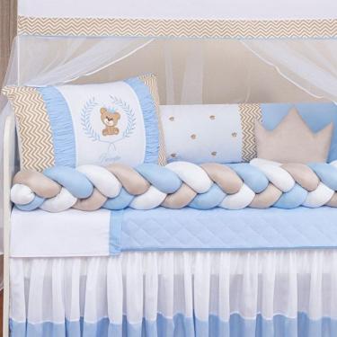 Imagem de Kit Berço Bebê Menino 11 Peças Com Saia E Mosquiteiro