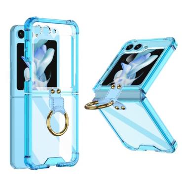 Imagem de Capa luxuosa de armadura para airbag, para samsung galaxy z flip 5 zflip 4 flip5, amortecedor tpu acrílico transparente, anel azul, para samsung z flip 5
