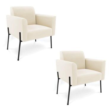 Imagem de Poltrona Pé De Ferro Preto Para Sala Kit 2 Marisa Veludo D03 - D'rossi Cor Bege