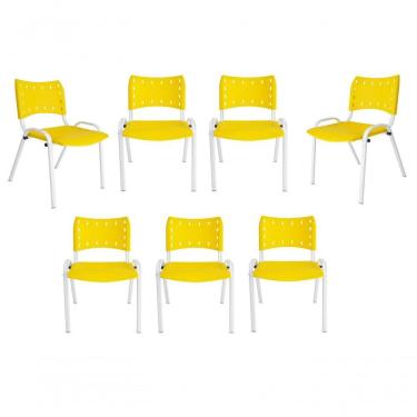 Imagem de Kit 7 Cadeiras Iso Para Escola Escritório Comércio Amarela Base Branca