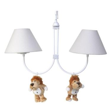 Imagem de Lustre 2L Simples Floresta Com 2 Leões Quarto Bebê Infantil - Potinho 