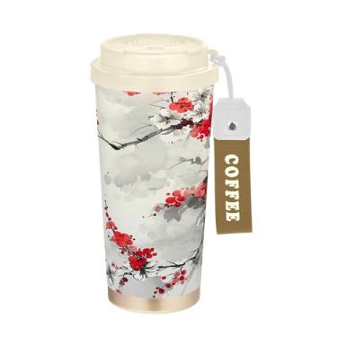 Imagem de SEHANY Caneca de viagem borboleta e flores de 482 ml Copos de café reutilizáveis revestidos de cerâmica com tampa à prova de vazamento, parede dupla, isolamento a vácuo, copo de café de aço inoxidável