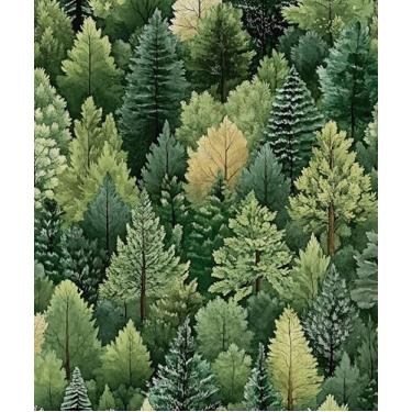 Imagem de Papel de parede verde descasque e cole, papel de contato de floresta de pinheiros vintage, papel de parede natural da floresta de verão autoadesivo removível à prova d'água para prateleiras de quarto