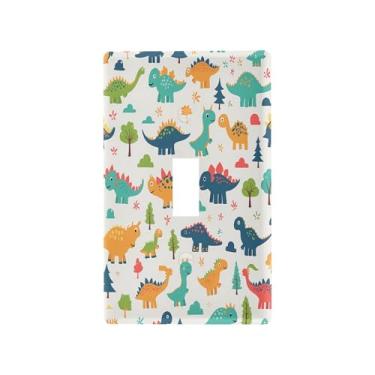 Imagem de Blueangle Capa para placa de parede para interruptor de luz - capa decorativa para interruptor de luz de dinossauros de desenho animado fofo placa de parede, tamanho 1 gangue 4,53 x 2,76 polegadas (68
