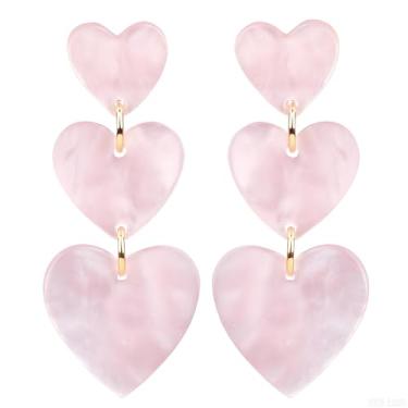Imagem de coadipress Brincos de coração de acrílico para mulheres, exclusivos, leves, geométricos, de resina geométrica, três brincos com pingente de coração rosa, Medium, Acrílico, Sem pedra preciosa