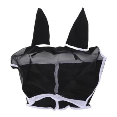 Imagem de Luocute Máscara de Mosca de Cavalo, Malha Respirável de Alta Densidade Com Orelhas para Proteção UV, Capa Elástica Macia para Rosto de Cavalo para Treinamento de (M 35x27x20cm / 13,78x10,63x7,87in)