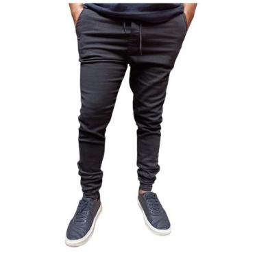 Imagem de Calça jogger masculino preto lisa e rasgada elastano jeans e sarja pro