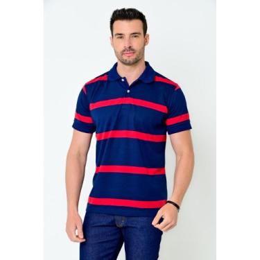 Imagem de Camisa Gola Polo Zek Masculina Listrada Slim, Azul marinho, 1