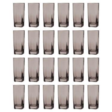 Imagem de Conjunto Com 24 Copos Vidro Bali Quadrado Sucos 320ml Cinza - PRATICAS