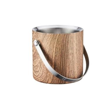 Imagem de VHDY85KA Baldes de gelo balde de gelo de aço inoxidável de grão de madeira com tampa Balde de gelo multiuso bar de champanhe para festa (pequeno)