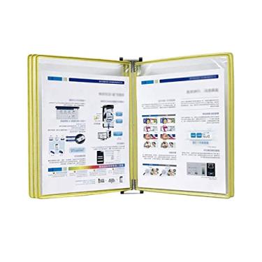 Imagem de Organizador de referência para montagem na parede – Rack de exibição de catálogo amarelo com 5 bolsos universais, sistema de pastas para exibição de parede com capacidade para 10 folhas, perfeito para