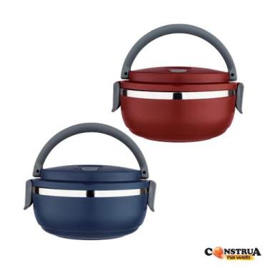 Imagem de Lunch Box Marmita Dupla Inox 1,4l Com Alça Euro Home Azul/ Vermelha - 