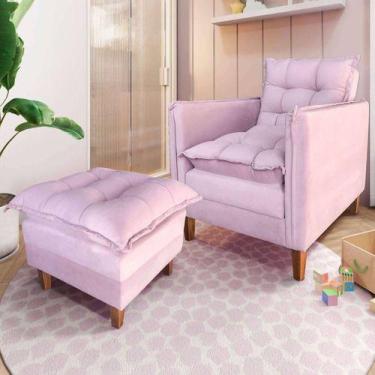 Imagem de Poltrona Sofá Cama Para Amamentação Com Puff Bz Home Decor, Rosa-claro