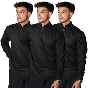 Imagem de Kit 3 Blusas Suéter Meio Zíper com Gola Alta Masculino Manga Longa Inv