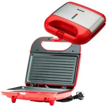 Imagem de Grill e Sanduicheira Amvox 2 em 1 Vermelha Antiaderente, Vermelho, 110