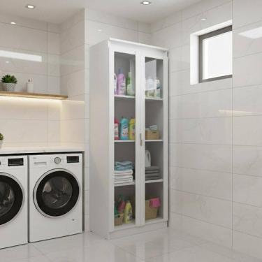 Imagem de Armário Multiuso Lavanderia 2 Portas Com Vidro 60cm Multimóveis Cr30051 Branco