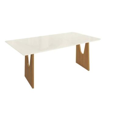 Imagem de Mesa de Jantar Mila Premium 6 Lugares Retangular Tampo Madeirado com Vidro 180X90CM Carvalho-Off