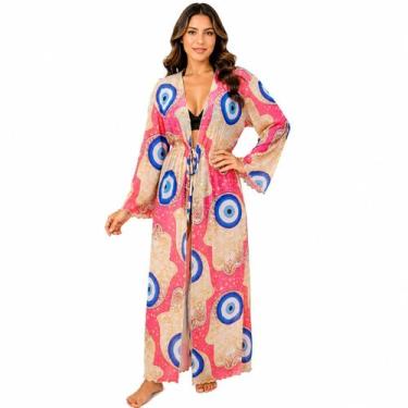 Imagem de Saída De Praia/ Kimono LongoTule Com Transparência Verão - Corpo Doura