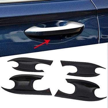 Imagem de JIERS Para Hyundai Santa Fe 2019 2020, estilo fibra de carbono, moldagem de tampa de tigela de maçaneta de porta ABS com logotipo