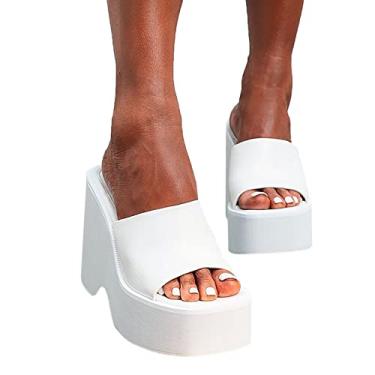 Imagem de Chinelos femininos de salto alto plataforma sapatos de verão sapatos de verão sandálias anabela, branco, 41 EU/10 EUA