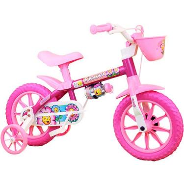 Imagem de Bicicleta Infantil Feminina Aro 12 Flower - Com Cesta E Rodas Laterais Aro 12