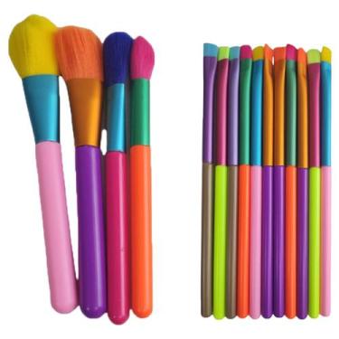 Imagem de Pincel Kit 15 peças Maquiagem Neon Portatil Colorido MakeUp Profission