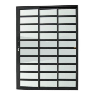 Imagem de Porta de Correr com Travessas 3 Folhas 1/3 Super Vidro Liso 210cm X 12