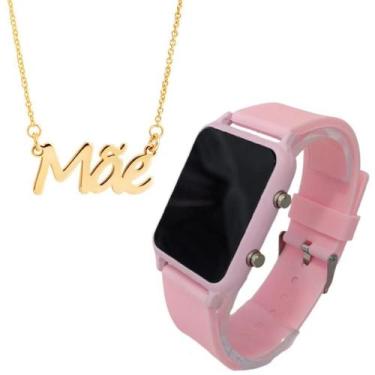 Imagem de Kit Relogio Feminino Digital Led Quadrado Watch + Colar com Pingente M