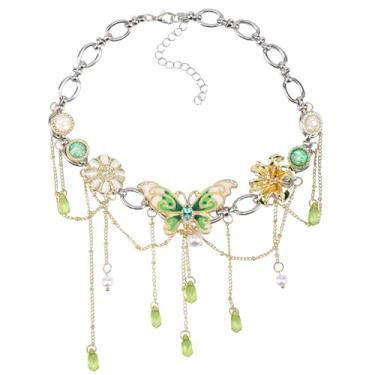 Imagem de MOSTORY Colar vintage hippie renascentista – Colar de borboleta em camadas para mulheres, cosplay, roupa de Halloween, Cristal, Sem Pedra Preciosa