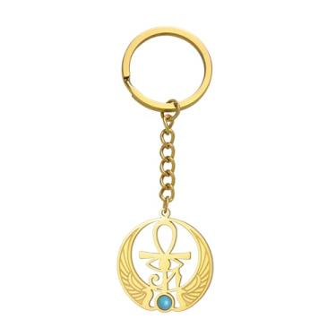 Imagem de EUEAVAN Colar Ankh Cruz Olho de Hórus Pedra Preciosa Chave da Vida Pingente Escaravelho Deusa Egípcia Isis Colar Antigo Amuleto de Proteção Egípcia Joias Religiosas para Mulheres e Homens, Aço