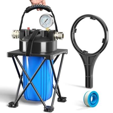 Imagem de Filtro de água RV de 6 camadas com suporte e filtragem de 0,5 mícron, filtro de água em linha de fios de metal GHT de 3/10.2 cm, remove sedimentos, cloro, COV, metais pesados, mau gosto, odor e muito