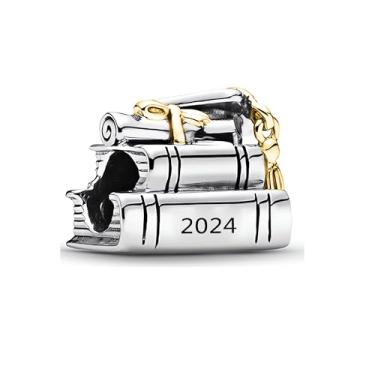 Imagem de OutstandLong Formatura 2024 Charm Graduate Bachelor's Hat Scroll Reading Book Girl Bead for Pandora Braceletes Daughter Best Friends Sister Gift, Metal, Base